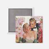 ヴィンテージウェディング、レトロな花嫁と新郎の新婚夫婦 マグネット (正面/裏面)