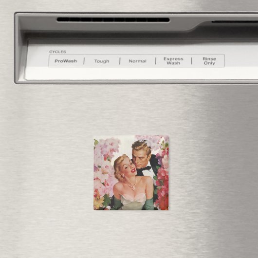 ヴィンテージウェディング、レトロな花嫁と新郎の新婚夫婦 マグネット (インサイチュ (食洗機))