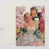 ヴィンテージウェディング、レトロな花嫁と新郎の新婚夫婦 招待状 (正面/裏面)