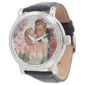 ヴィンテージウェディング、レトロな花嫁と新郎の新婚夫婦 腕時計 (アングル)