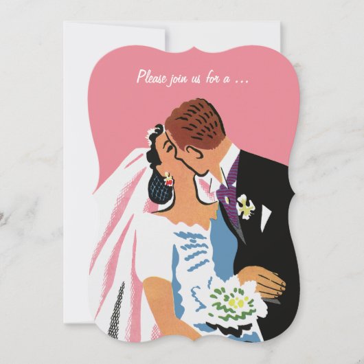 ヴィンテージウェディング、レトロな花嫁と新郎の結婚前パーティー 招待状 (正面)