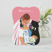 ヴィンテージウェディング、レトロな花嫁と新郎の結婚前パーティー 招待状 (スタンド正面)