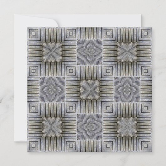 ヴィンテージウェディング、レトログレーの正方形とストライプ 招待状 (裏面)