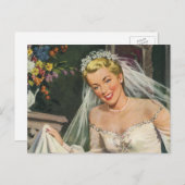 ヴィンテージウェディング、レトロブライドウィズフラワーガール ポストカード (正面/裏面)