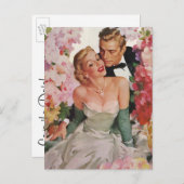 ヴィンテージウェディング、レトロ新婚の日付を保存 案内ポストカード (正面/裏面)