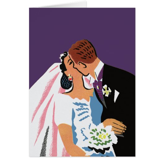 ヴィンテージウェディング、レトロ新郎新婦キスをする (正面)