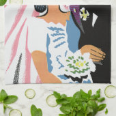 ヴィンテージウェディング、レトロ新郎新婦キスをする キッチンタオル (折り畳み)