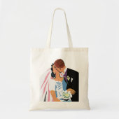 ヴィンテージウェディング、レトロ新郎新婦キスをする トートバッグ (正面)