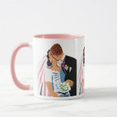 ヴィンテージウェディング、レトロ新郎新婦キスをする マグカップ (左)