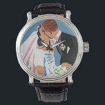 ヴィンテージウェディング、レトロ新郎新婦キスをする 腕時計<br><div class="desc">ヴィンテージイラストレーションの愛とロマンスのイメージは新郎新婦キスをするをセレモニーで結婚フィーチャー。男はタキシードを着て、女はヴェールで伝統的ガウンを着結婚て、花束を持っている。新婚のキスは夫婦だ！</div>