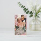 ヴィンテージウェディング、レトロ新郎新婦 エンクロージャーカード (スタンド正面)