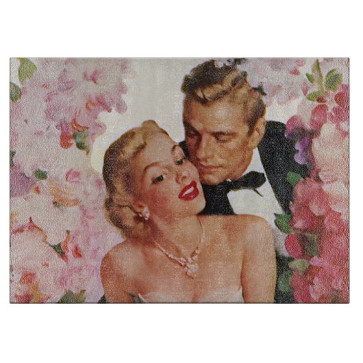 ヴィンテージウェディング、レトロ新郎新婦 カッティングボード (正面)