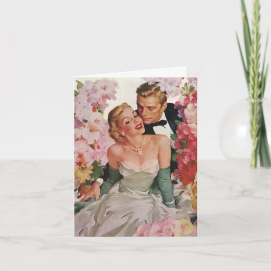 ヴィンテージウェディング、レトロ新郎新婦 サンキューカード (正面)