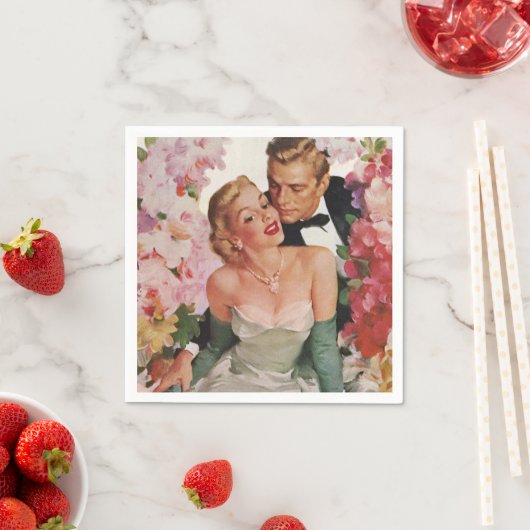 ヴィンテージウェディング、レトロ新郎新婦 スタンダードカクテルナプキン (インサイチュ)