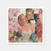 ヴィンテージウェディング、レトロ新郎新婦 スタンダードカクテルナプキン (正面)