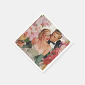 ヴィンテージウェディング、レトロ新郎新婦 スタンダードカクテルナプキン (角)