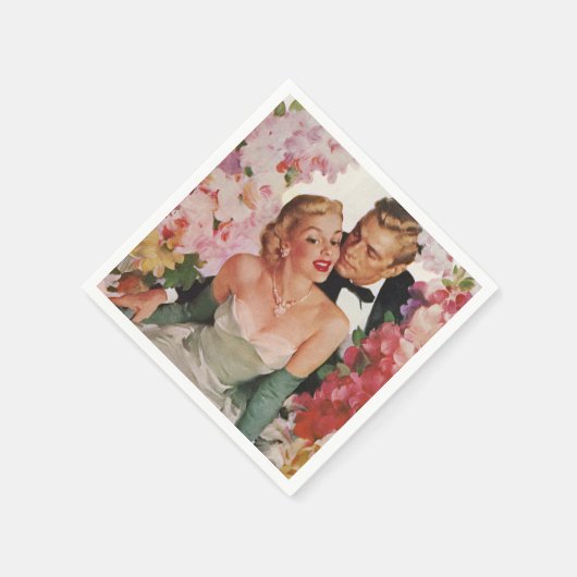 ヴィンテージウェディング、レトロ新郎新婦 スタンダードカクテルナプキン (角)