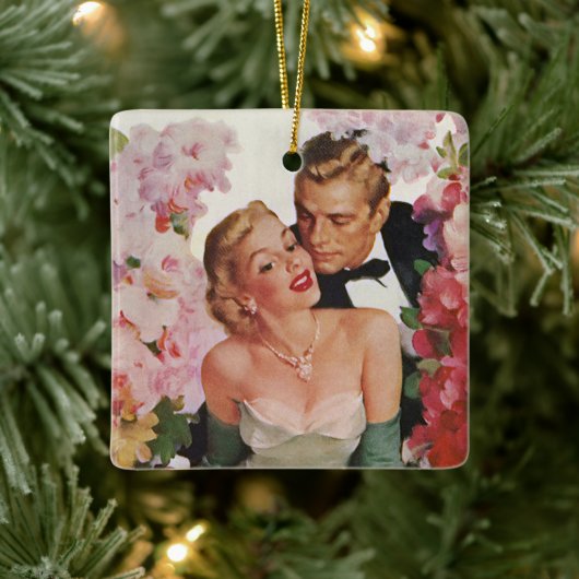 ヴィンテージウェディング、レトロ新郎新婦 セラミックオーナメント (ツリー)