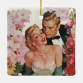 ヴィンテージウェディング、レトロ新郎新婦 セラミックオーナメント (裏面)