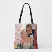 ヴィンテージウェディング、レトロ新郎新婦 トートバッグ (正面)