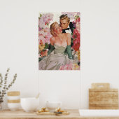 ヴィンテージウェディング、レトロ新郎新婦 ポスター (キッチン)