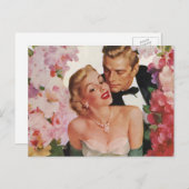 ヴィンテージウェディング、レトロ新郎新婦 ポストカード (正面/裏面)