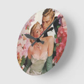 ヴィンテージウェディング、レトロ新郎新婦 ラウンド壁時計 (傾斜)