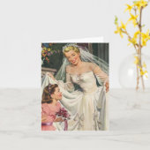 ヴィンテージウェディング、レトロ花嫁とフラワーガール カード (黄色い花)