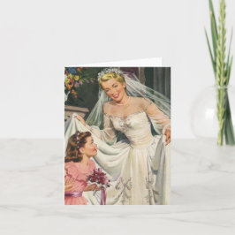 ヴィンテージウェディング、レトロ花嫁とフラワーガール カード