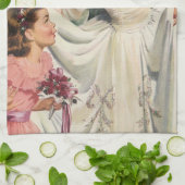 ヴィンテージウェディング、レトロ花嫁とフラワーガール キッチンタオル (折り畳み)