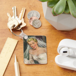 ヴィンテージウェディング、レトロ花嫁とフラワーガール キーホルダー