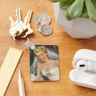 ヴィンテージウェディング、レトロ花嫁とフラワーガール キーホルダー