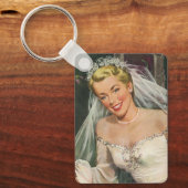 ヴィンテージウェディング、レトロ花嫁とフラワーガール キーホルダー (正面)