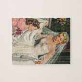 ヴィンテージウェディング、レトロ花嫁とフラワーガール ジグソーパズル (横)