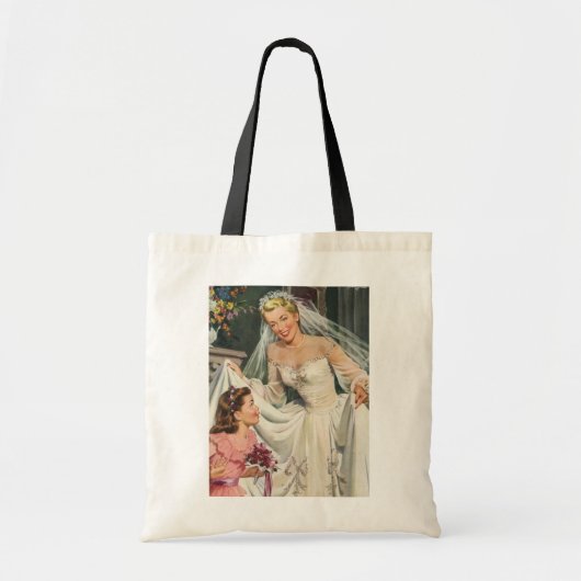 ヴィンテージウェディング、レトロ花嫁とフラワーガール トートバッグ (正面)