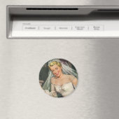 ヴィンテージウェディング、レトロ花嫁とフラワーガール マグネット (インサイチュ (食洗機))