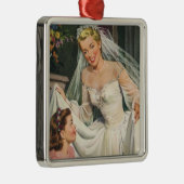 ヴィンテージウェディング、レトロ花嫁とフラワーガール メタルオーナメント (右)