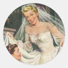 ヴィンテージウェディング、レトロ花嫁とフラワーガール ラウンドシール