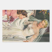 ヴィンテージウェディング、レトロ花嫁とフラワーガール ラッピングペーパーシート (正面3)