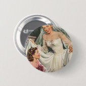 ヴィンテージウェディング、レトロ花嫁とフラワーガール 缶バッジ (正面&裏面)