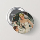 ヴィンテージウェディング、レトロ花嫁とフラワーガール 缶バッジ (正面&裏面)