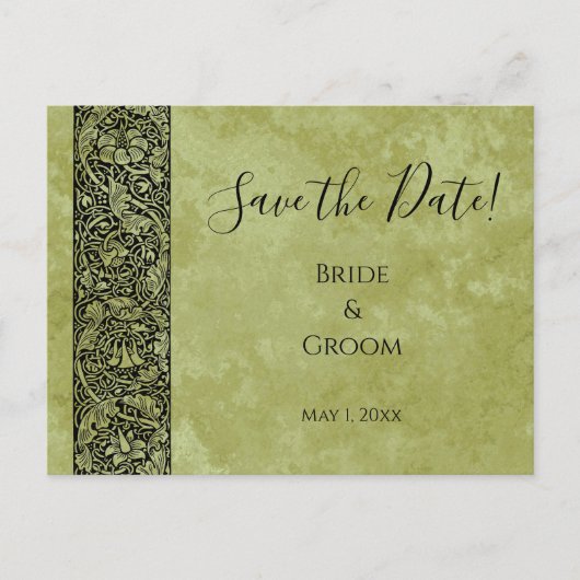 ヴィンテージウェディング ヴィクトリアンフラワー 保存日付カード ポストカード (正面)