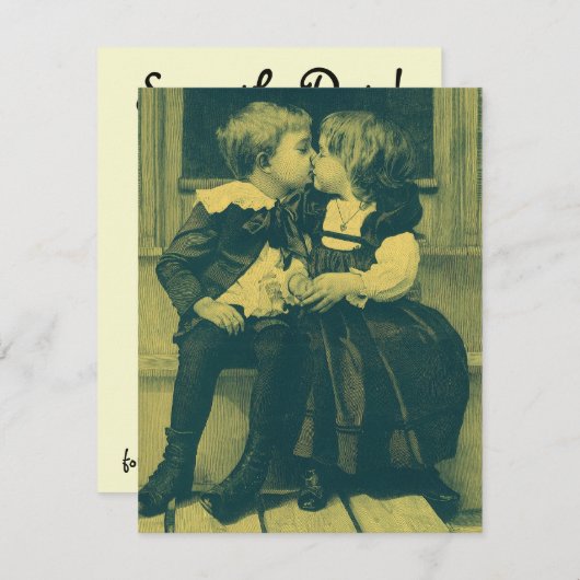 ヴィンテージウェディング、子供のキスがおめでたい 招待状 (正面/裏面)