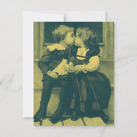 ヴィンテージウェディング、子供のキスでおめでたい日を保存 招待状 (正面)