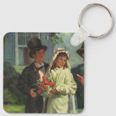 ヴィンテージウェディング、子供の偽装花嫁と花婿 キーホルダー (裏面)