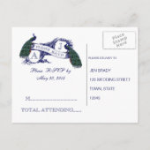 ヴィンテージウェディング、孔雀ウェディングRSVPカード インビテーションポストカード (裏面)