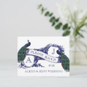 ヴィンテージウェディング、孔雀ウェディングRSVPカード インビテーションポストカード (スタンド正面)