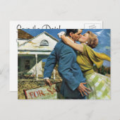 ヴィンテージウェディング、新婚の日付を保存 案内ポストカード (正面/裏面)