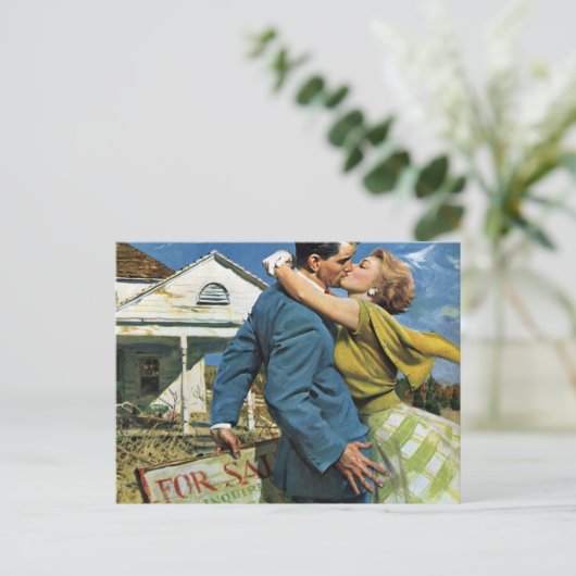 ヴィンテージウェディング、新婚の日付を保存 案内ポストカード (スタンド正面)