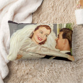 ヴィンテージウェディング 新婚夫婦、幸せな花嫁と新郎 ランバークッション (ブランケット)